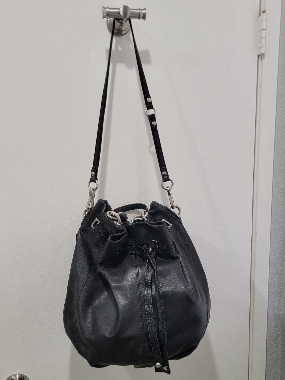 Coach Black Leather Drawstring Bucket Shoulder Bag
